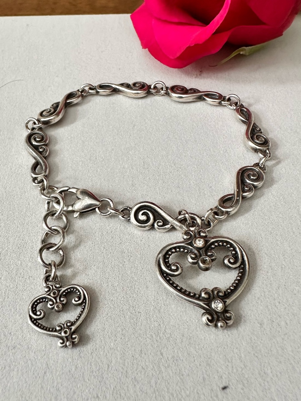 Silver Heart Charm Bracelet - Elegant Women's Jewelry